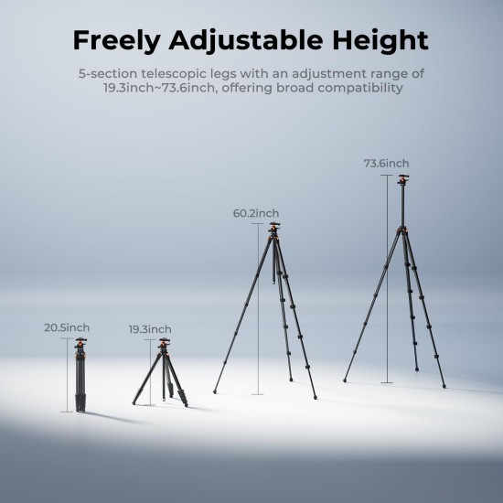 K&F Concept 73" Compact Camera Tripod(A305A3+BH-40)